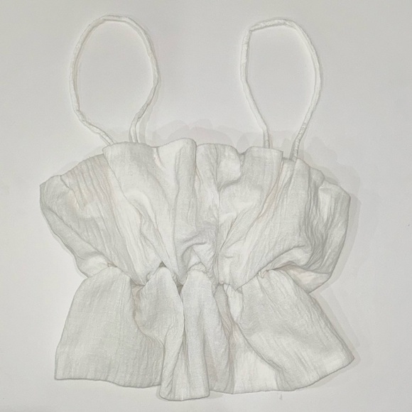 ZARA Ruched Smocked Crop top ruffled & gathered Tank Top Spaghetti Strap Cami M - Picture 9 of 9